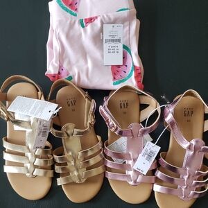 GAP Gold and Pink Sandals with Bow Embellishments and Strawberry Shorts Bundle
